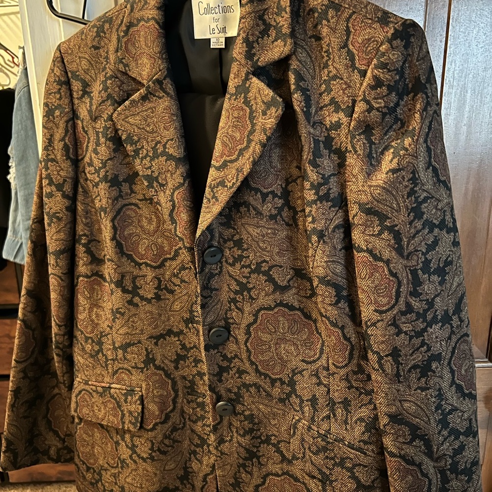 Pantsuit le suit size 10 brown jacket blk pants